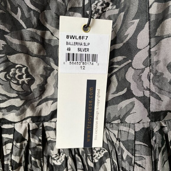 NWT Tracy Reese Silver And Black Rose Print Ballerina Slip Dress in Women's 12 - Picture 5 of 12